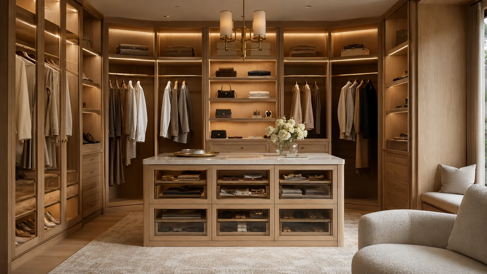 Luxury oak walk-in closet